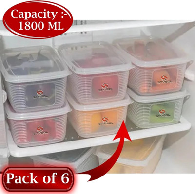 Stysol Plastic Fridge Container  - 1000 ml(Pack of 6, Clear)