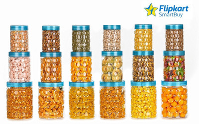Flipkart SmartBuy Plastic Grocery Container  - 350 ml, 650 ml, 1200 ml(Pack of 18, Blue)