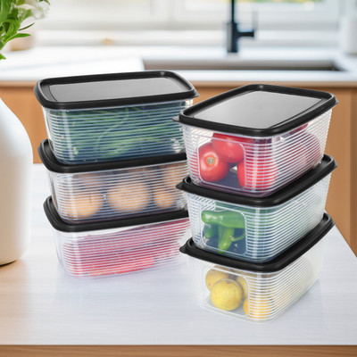 FEEDNIX Plastic Fridge Container  - 2000 ml(Pack of 6, Black)