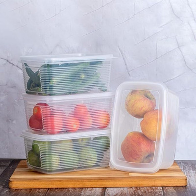Finner Plastic Fridge Container  - 1800 ml(Pack of 4, White)