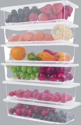 DOXMO Plastic Fridge Container  - 1000 ml(Pack of 6, White)