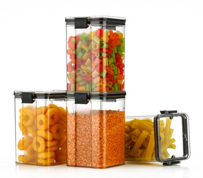 GRCOXZ Plastic Grocery Container  - 1100 ml(Pack of 4, Black)