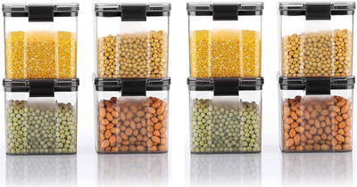 mollies Plastic Grocery Container  - 700 ml(Pack of 8, Black)