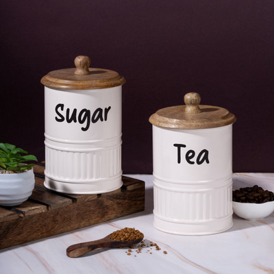 Metallure Iron Tea Coffee & Sugar Container  - 1100 ml(Pack of 2, Off White)