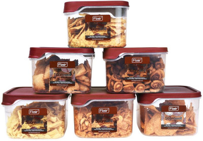 FLAIR Plastic Grocery Container  - 1.15 L(Pack of 6, Maroon)