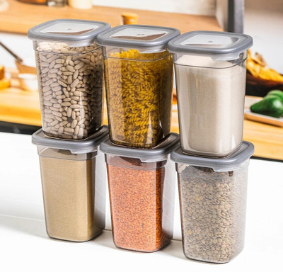 DEEJET Plastic Grocery Container  - 1200 ml(Pack of 6, Grey)