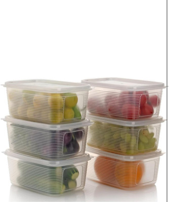 Luxe Plastic Fridge Container  - 1800 ml(Pack of 6, Transparent)