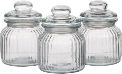 Avastro Glass Cookie Jar  - 730 ml(Pack of 3, Clear)