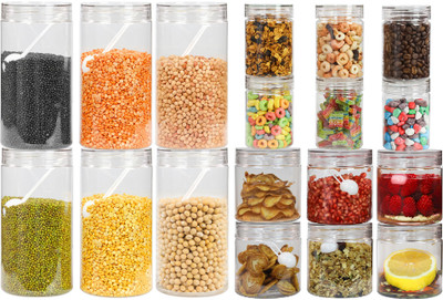 Pearlpet Plastic Grocery Container  - 300 ml, 500 ml, 1700 ml(Pack of 18, Clear)