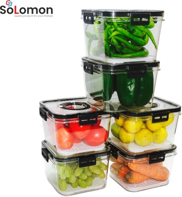 Solomon Plastic Grocery Container  - 1400 ml(Pack of 6, Black)