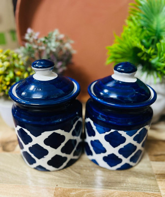 hc the crafts Ceramic Pickle Jar  - 600 ml(Pack of 2, Blue)