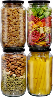 Skyper Glass Grocery Container  - 1000 ml(Pack of 4, White)