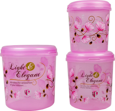 3D METRO SUPER STORE Plastic Grocery Container  - 6 L, 8 ml, 12 ml(Pack of 3, Pink)