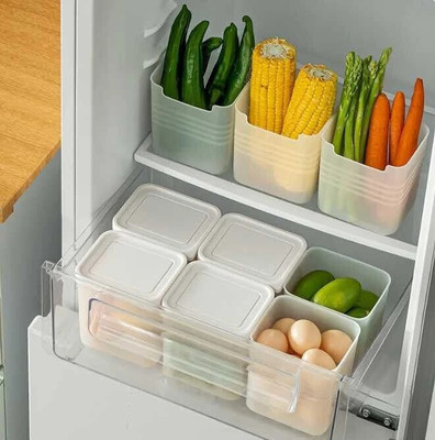 NIMBA NATURALS Plastic Fridge Container  - 1000 ml(Pack of 6, White)