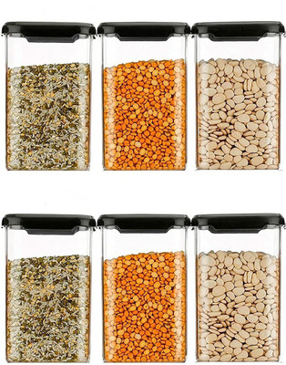 DELMON Plastic Grocery Container  - 1100 ml(Pack of 6, Clear)