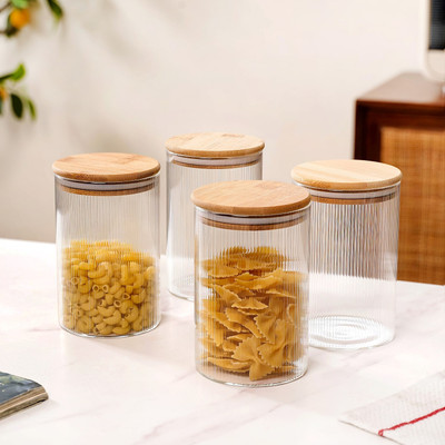Nestasia Glass Utility Container  - 1100 ml(Pack of 4, Clear)