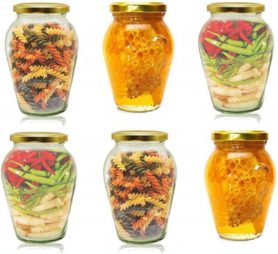 RUTVIHK Glass Grocery Container  - 1000 ml(Pack of 6, Clear)
