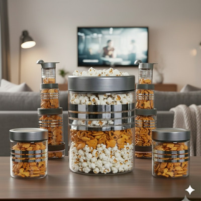 DYK Plastic Cookie Jar  - 1.2 L, 650 ml, 350 ml, 250 ml(Pack of 16, Grey, Silver)