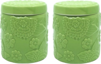 GleamSun Ceramic Pickle Jar  - 1000 ml(Pack of 2, Green)