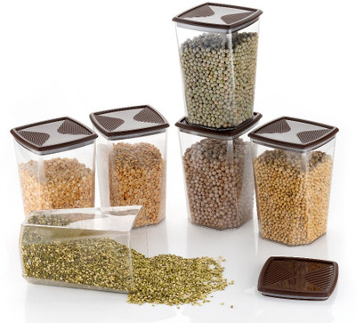 HASHFLOW Plastic Grocery Container  - 1200 ml(Pack of 6, Brown)