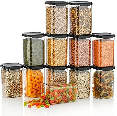 DXDT Plastic Grocery Container  - 1100 ml(Pack of 12, Black)