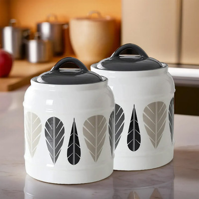 UMAI Ceramic Utility Container  - 2.5 L(Pack of 2, Grey, White)