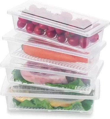 koktailkitchen Plastic Fridge Container  - 1500 ml(Pack of 4, White)