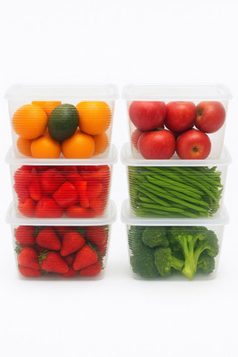 Sajano Plastic Fridge Container  - 1800 ml(Pack of 6, White)