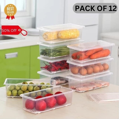 ReeQ Plastic Fridge Container  - 1500 ml(Pack of 12, White)