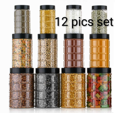 SHIVAYECOMM Plastic Grocery Container  - 1200 ml, 650 ml, 350 ml(Pack of 12, Transparent)