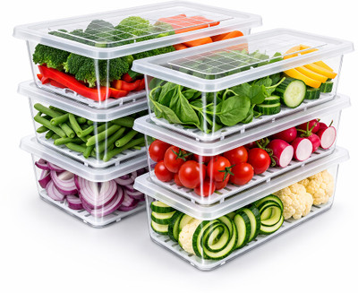 Fiida Plastic Fridge Container - 1500 ml(Pack of 6, Transparent)