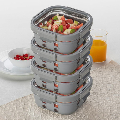 BOROSIL Glass Grocery Container  - 3200 ml(Pack of 4, Clear)