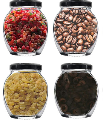 MOOZICO Glass Grocery Container  - 400 ml(Pack of 4, Black)