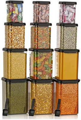 Ecodex Plastic Grocery Container  - 350 ml, 650 ml, 900 ml, 1400 ml(Pack of 12, Black)