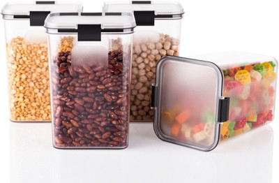 RTENTER Plastic Grocery Container  - 1200 ml(Pack of 4, Clear, Black)