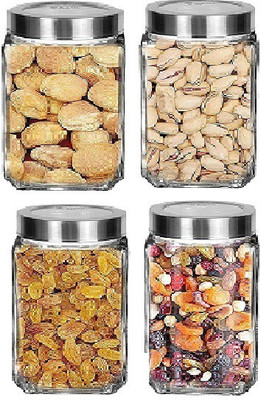 Coozico Glass Grocery Container  - 1000 ml(Pack of 4, Clear)