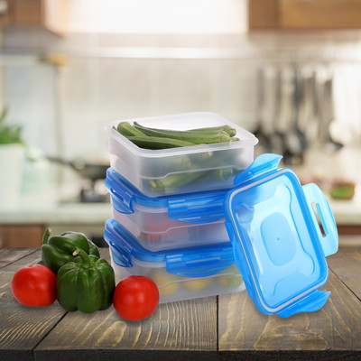 BELLERBIRD Plastic Fridge Container  - 800 ml(Pack of 3, Blue)