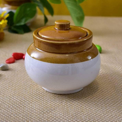 KTCeStore Ceramic Pickle Jar  - 1 L(Off White)