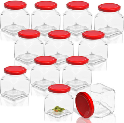 Pure Source India Glass Cookie Jar  - 100 ml(Pack of 12, Clear, Red)