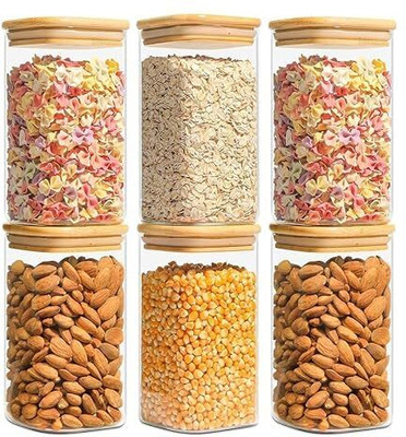 jago Glass Grocery Container  - 950 ml(Pack of 6, Clear)