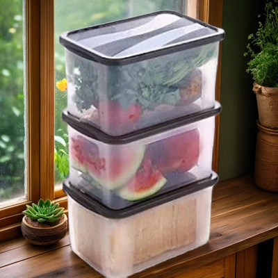ADMONITION Plastic Grocery Container  - 2000 ml(Pack of 3, Clear, Black)