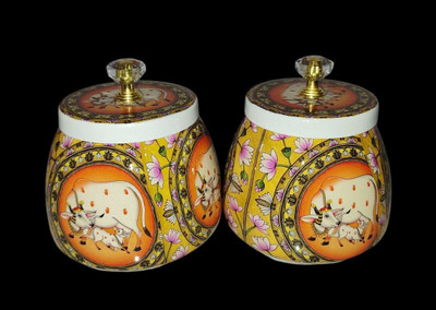 Manha Export Iron Cookie Jar  - 250 ml(Pack of 2, Multicolor)