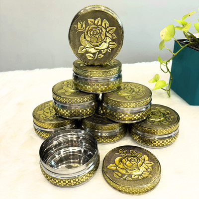 NAVRANG Steel Utility Container  - 250 ml(Pack of 8, Gold)