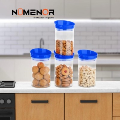 Numenor Plastic Grocery Container  - 1100 ml(Pack of 4, White, Blue)