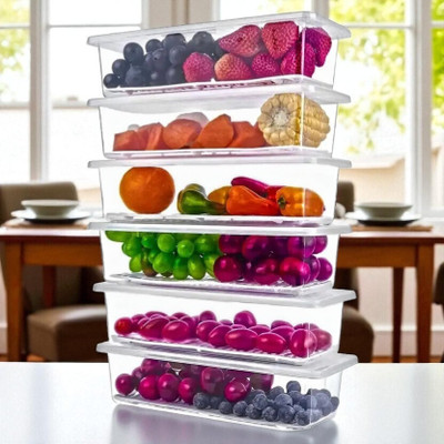forsel Plastic Fridge Container  - 1500 ml(Pack of 6, Grey)