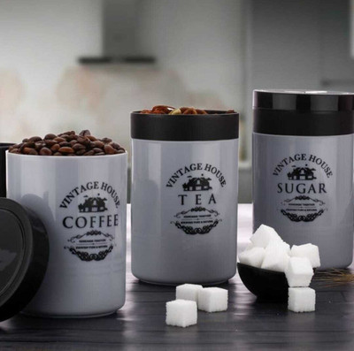 HITECH Plastic Tea Coffee & Sugar Container  - 800 ml(Pack of 3, Grey)
