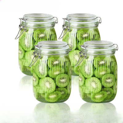 GRACIOUS MART Glass Pickle Jar  - 1000 ml(Pack of 4, Clear)