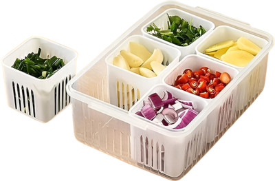 ServeMate Plastic Fridge Container  - 1100 ml(Pack of 6, White)