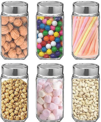 RUTVIHK Glass Cookie Jar  - 350 ml(Pack of 4, Clear)