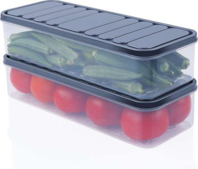 NRVORTEXMART Plastic Fridge Container  - 1250 ml(Pack of 2, White, Black)